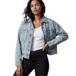 Indulge in Blue Pearl-Studded Denim Jacket Size 1X